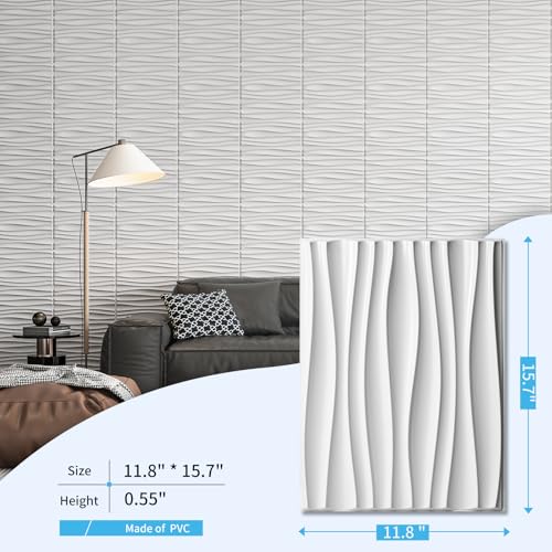 Image of Art3d PVC Wavy Textured 3D Wall Panels, 15.7 x 11.8 Inch, 24-Pack, White