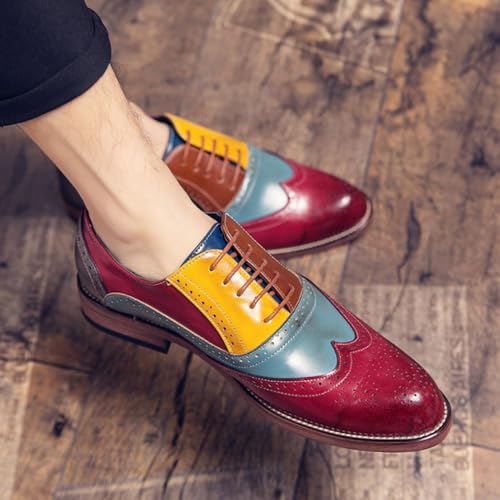 Men's Leather lace-up Oxford Shoes Classic Wingtip Two-Tone Patchwork Brogues Fashionable Toes Slip-on Leather Shoes2