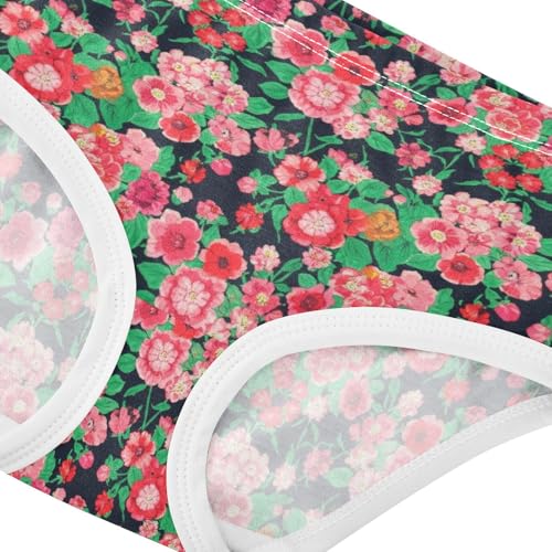 Joisal Cotton Toddlers Underwear Floral Pink Floral Print Black Panties Little Girl Artistic Briefs Underpants 2t4