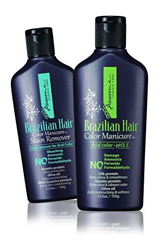 Awesome Brazilian Hair Color Manicure + Stain Remover - Acid Color pH3.5, No Damage, No Ammonia, No Peroxide, No Formaldehyde, Keratin Protein, 3.53 Oz. (Pack of 2) (Clear)