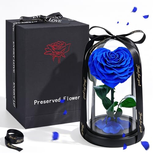 Rosa preservada real en cúpula de vidrio con forma de corazón miniatura 1