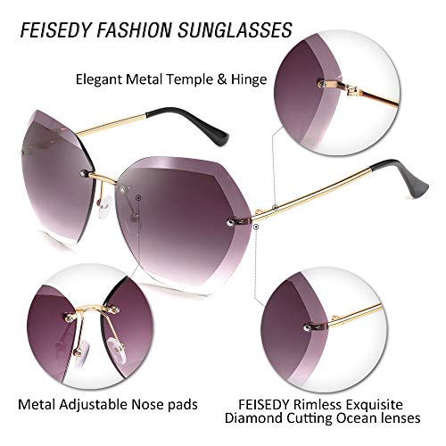 FEISEDY Women Oversized Rimless Sunglasses Diamond Cutting Lens Sun Glasses B25693