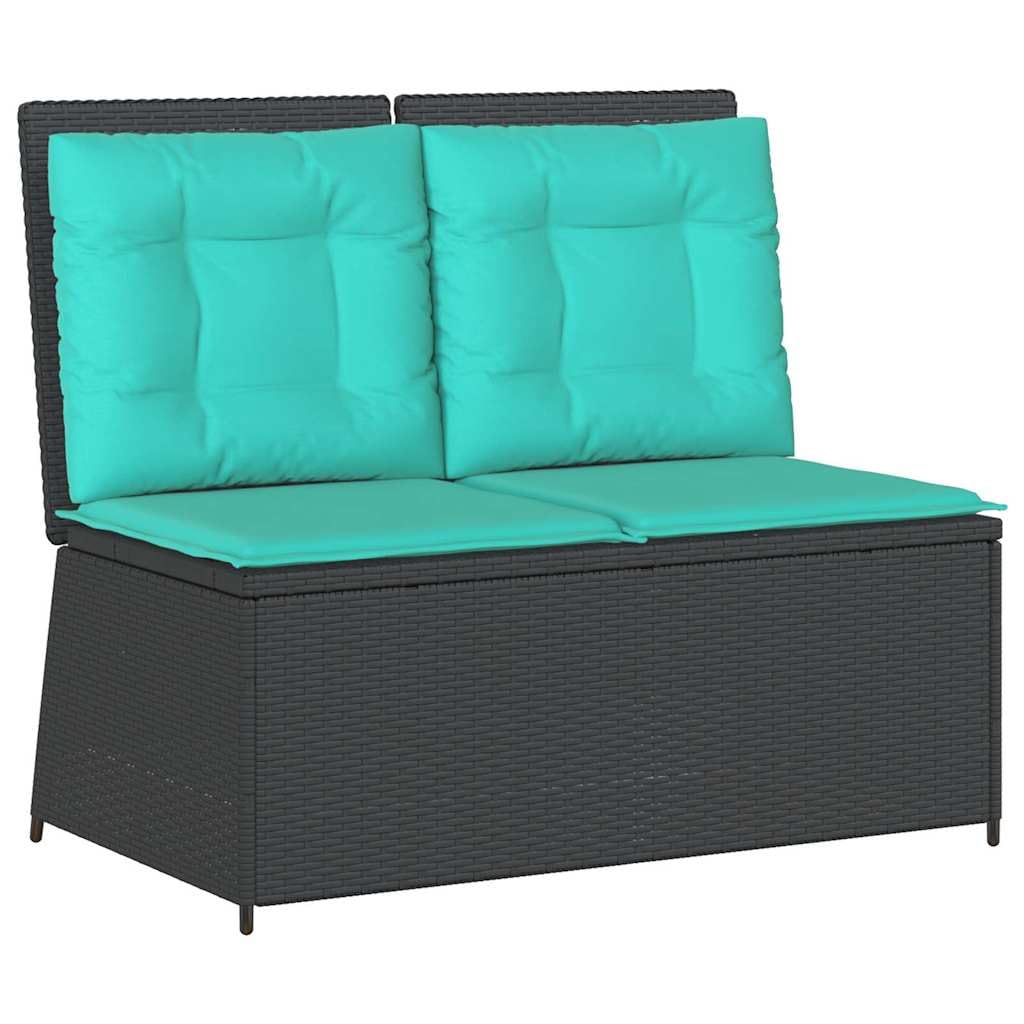 Panchina da Giardino Reclinabile 2 Posti in Polyrattan Nero | Pannello dello schienale regolabile e struttura in acciaio per relax su terrazzo e patio con cuscini sfoderabili.