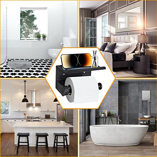 Toilet Paper Holder With Shelf - Sus 304 Stainless Steel Rustproof Wall Mounted Toilet Paper Roll Holder - Single Hand Operable With Damping Effec Bathroom Washroom Tissue Roll Holder #TOP5