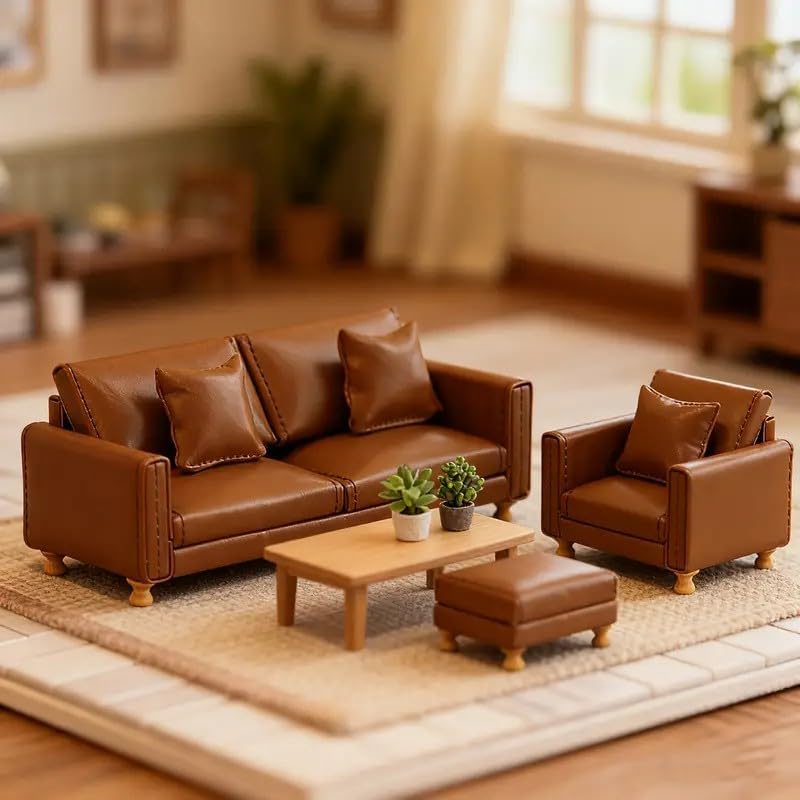 Sofá de cuero para casa de muñecas a escala 112, moderno sofá de poliuretano en miniatura con 2 cojines para BJD Ob11 accesorios de disparo,