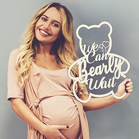 We Can Bearly Wait Baby Shower Decorations Baby Bear Sign Hanging Baby Sign We Can Bearly Wait Baby Sign Gender Reveal Door Hanging Photo Props for Boy Girl Birthday Party (Wooden, Bear Shape) Cover