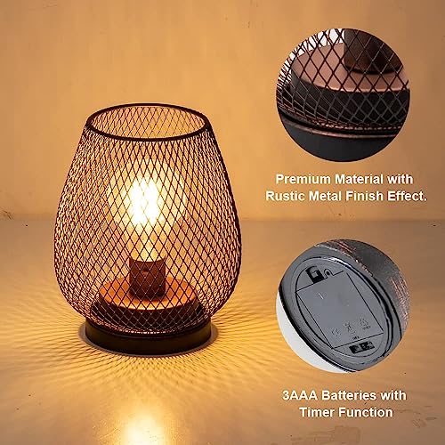 NEEDOMO 2 Pack Battery Operated Lamp Outdoor Table Lantern, LED Table Lantern with Timer Mode, Vintage Decorative Lights Cordless Lamp Indoor Outdoor Patio Bedroom Living Room with LED Bulb - Image 5