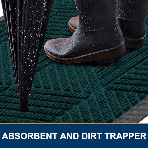 Image of Smiry Front Door Mat Outside Entrance, Heavy Duty Sturdy Natural Rubber Doormat, Trap Dirt and Moisture, Easy Clean Low Profile Welcome Floor Mats for Indoor Outdoor Entry, 35X23 Inch, Atlantic Blue
