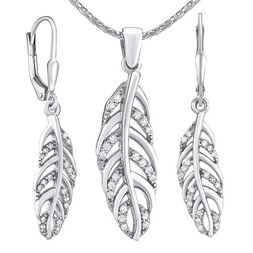 Preisvergleich Produktbild SILVEGO Damen Schmuck-Set aus 925 Sterling Silber Feder mit Zirkonia