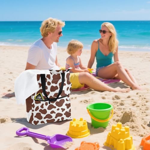 Bolsa de mano reutilizable con cremallera y estampado de vaca para compras 7