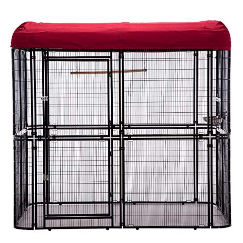 walnest Large Black Walk in Bird Cage Parrot Macaw with Red Cover Top Parakeet Finch Budgie Lovebird Aviary Pet House Heavy Duty Big