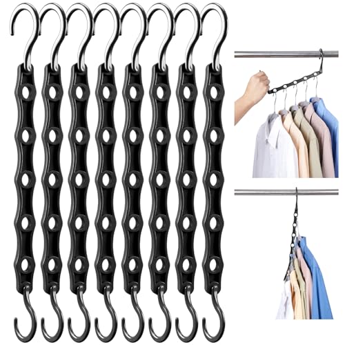 HOUSE DAY Black Magic Space Saving Hangers Premium Smart Hanger Hooks Sturdy Cascading Hangers with 5 Holes for Heavy Clothes Closet Organizers and Storage College Dorm Room Essentials 10 Pack