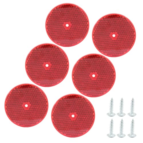 Image of 6 Pack Red Round Reflector, Front Reflector with Mounting Screw, Safety Reflectors for Driveway, Trailer, Posts