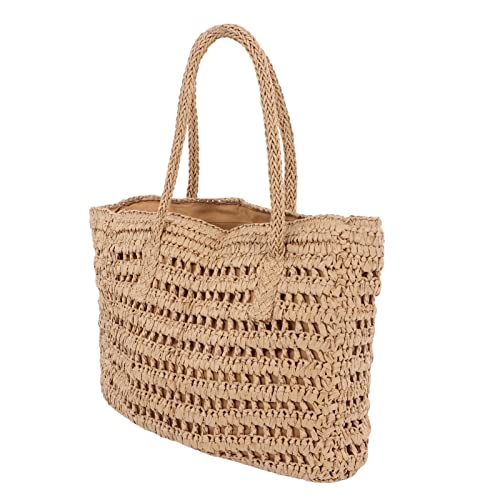 Straw Shoulder, Vintage Woven Straw Handbag Large Capacity Hollowed Out for Holiday4