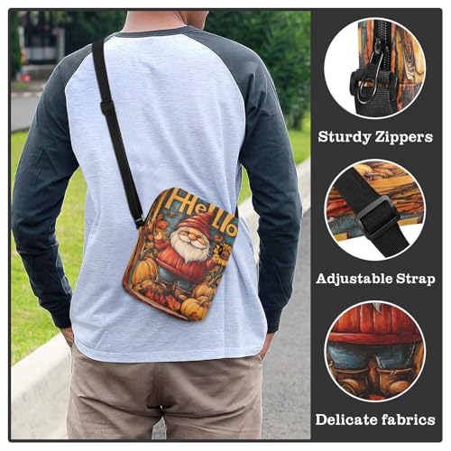Crossbody Bag Gnome Thanksgiving Pumpkin Fall Messenger Bag for Women Men Purse Shoulder Bag Satchel Bag with Adjustable Strap 202b68194