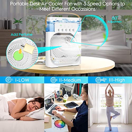 AILUKI Mini-airconditioner, 3-in-1 USB-verdampingsluchtkoeler, persoonlijke luchtbevochtiger met 7 kleuren led-licht… - Image 4