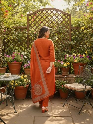 Image of ANNI Designer Women's Rayon Viscose Straight Embroidered Kurta with Pant and Dupatta | Ethnic Kurta Set for Festive, Office