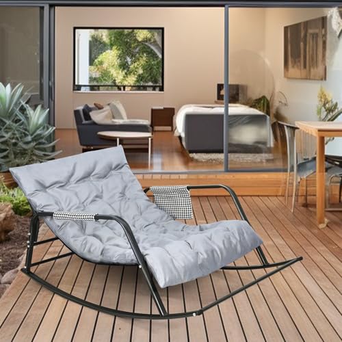 mufojyez Rocking Chair, Indoor Outdoor Patio Comfy Reading Chair with Adjustable Backrest, Wide Recliner for Living Spaces, Garden Relaxation Chair, Ideal for Afternoon Nap, Balcony Grey