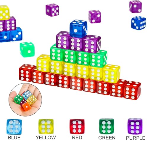 10 Stück Farben Würfel Set, 16 mm Spielwürfel aus Acryl, Bunte Würfel, Bunter Würfel, Würfelspiele Tischspiele