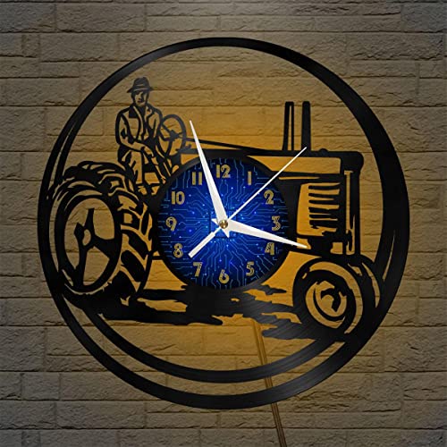 Générique BSTFR Moissonneuse de Tracteur agricole vintageHorloge Murale en Vinyle, Horloge d’Enregistrement en Vinyle Art Mural Noir 12 Pouces pour Chambre...