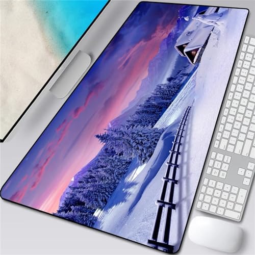 Aimaor Gaming Mauspad Schnee Architektur rutschfest und Wasserdicht,Vernähte Kanten Mouse Pad verbessert Geschwindigkeit und Präzision,Mausmatte für PC,Büro,Laptop,Computer 600x300mm