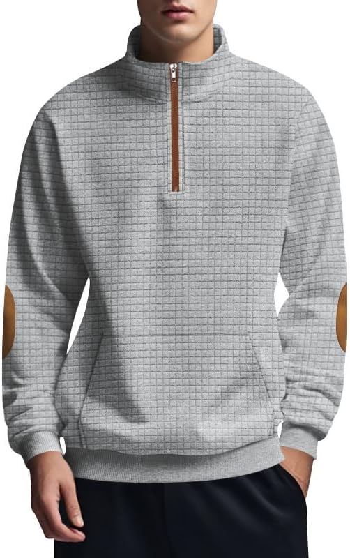 Men's Waffle Sweatshirt - Autumn Winter Quarter Zip Loose Fit Pullover for Vacation...