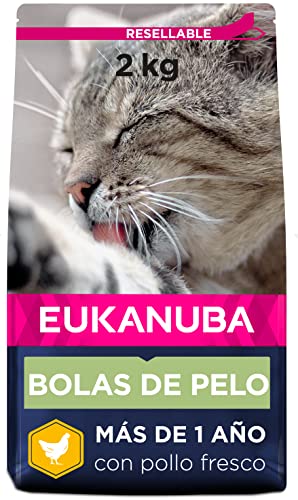 Eukanuba Hairball Control Alimento seco para gatos adultos y gatos de edad avanzada, rica en pollo fresco, 2 kg Cover