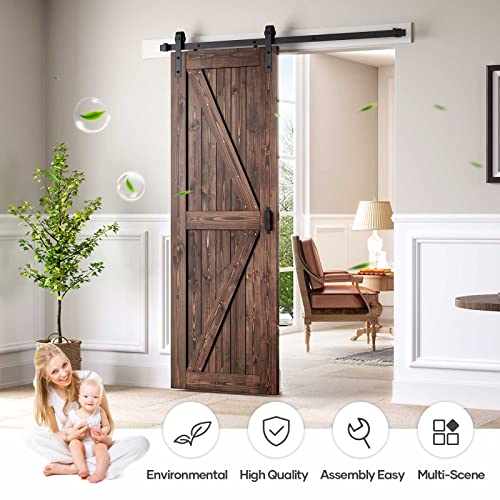 Roymelo 30X84 In Sliding Barn Wood Door Slab With 5Ft Hardware Kit And Handle, Coffee, K Shape, Simple Diy Assembly #TOP1
