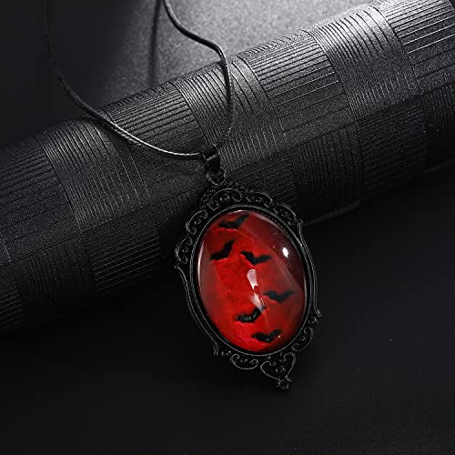 YWMAN Gothic Vampire Bat Cameo Necklace - Vintage Blood Bat Cabochon Pendant Choker - Mystic Witch Jewelry Gift for Women3