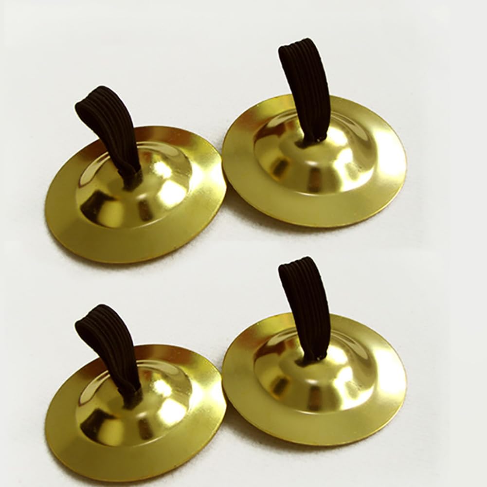 HugeDE 4 Pcs 5.3cm Finger Cymbals Finger Hand Symbols Instrument Finger Musical Instrument Rhythm Beats Percussion Instrument Belly Dance Finger Bells for Dancer Party Gold - Image 4