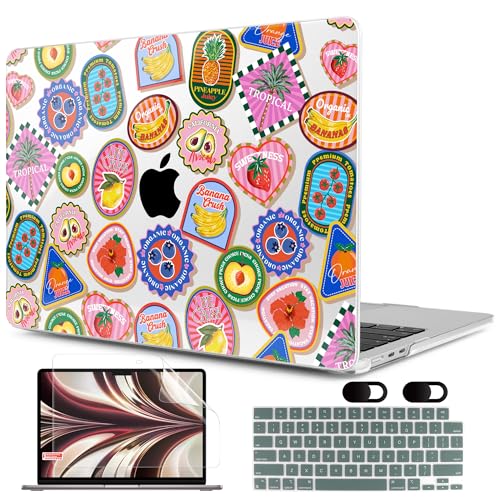 Image of MEEgoodo Case for M5 /M4 /M3 /M2 MacBook Air 13 inch 2026 2025 2024 2022, Fit Model A3449 /A3240 /A3113 /A2681, Case Compatible with MacBook Air 13.6-inch, Fruit & Sticker
