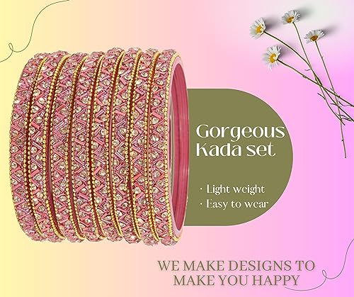 Image of NMII Glass Bangles Set For Girls and Women Studded Zircon Gemstone and Beads I women bangles I (Pack of 8)