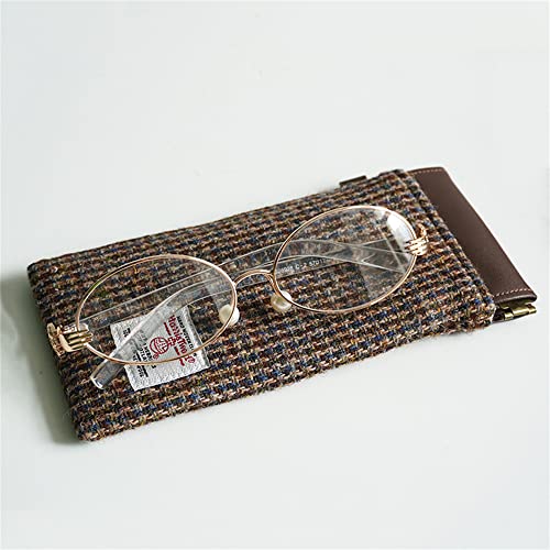 Image of TAILORMAP Harris Tweed Squeeze Leather Sunglasses Pouch Spring Storage Glasses Pouch Holder