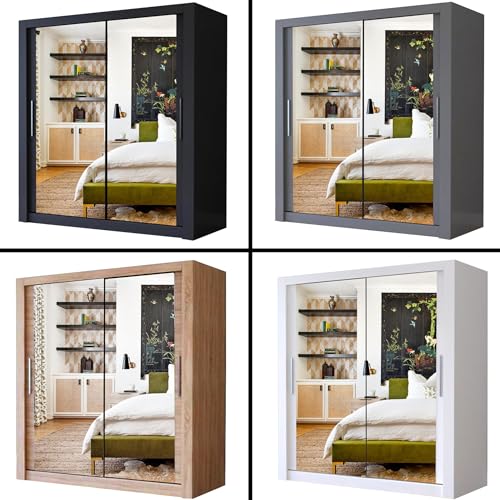 A.C. Milan Modern Double Mirror sliding door wardrobe with LED Light Width 100cm/120cm/150cm/180cm/203cm/250cm (100, White) 5 A.C. Milan Modern Double Mirror sliding door wardrobe with LED Light Width 100cm/120cm/150cm/180cm/203cm/250cm (100, White) - Image 5