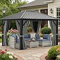 YITAHOME 10X12FT Single Hardtop Metal Gazebo Top Outdoor Patio Canopy Galvanized Iron Aluminum Column Garden Tent Curtains Netting for Backyards Decks Lawns,Gray