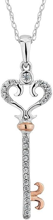 Diamond Key to My Heart Pendant Necklace in Sterling Silver with Rose Gold Plating with Chain