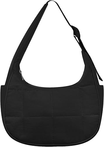 LJCZKA Puffer Crescent Shoulder Bag for Women Nylon Quilted Underarm Purses Smal