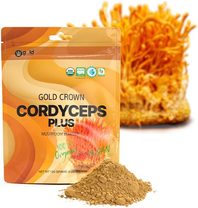 Cordyceps Plus - Polvo orgánico de hongos Cordyceps Militaris de 4.26 onzas, USDA orgánico Halal sin OMG, apoyo inmunológico y refuerzo de energía