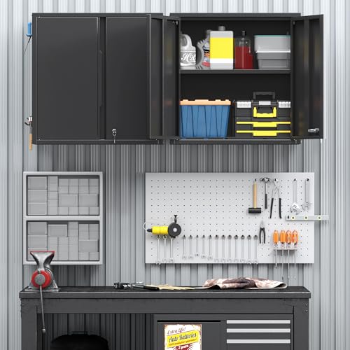 Coolsun Garage Wall Cabinet, 26\" H Metal Wall Cabinet with Lockable Doors and Adjustable Shelf, Wall Mounted Metal Storage Cabinets for Garage Assembly Required (26\" H Black) - Thumbnail 2