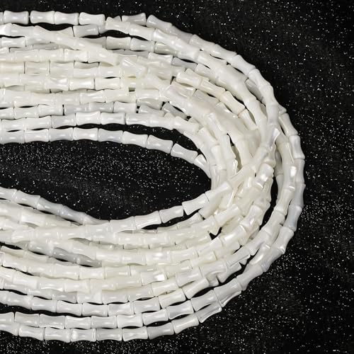 Image of HAAMIIQII Natural White Mother of Pearl Shell Beads 4x8mm Bamboo Shape Semi Precious Stone Loose Gemstone Beads for Jewelry Making Strand 15 Inch (45-48pcs)