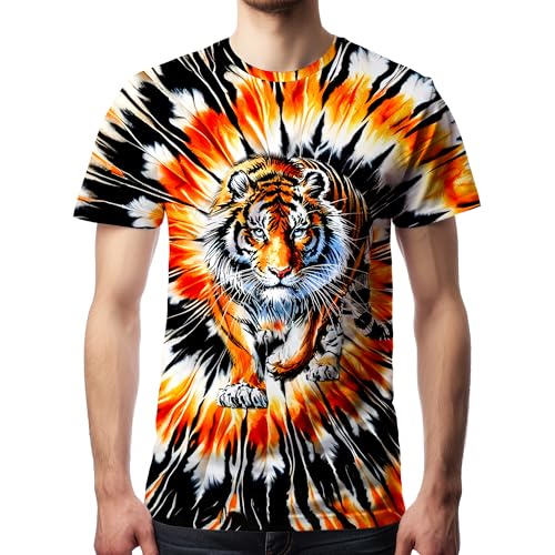 Men's Tie Dye T Shirts Hippies Senior Short Sleeve Tie Dye Tee Shirt for Men