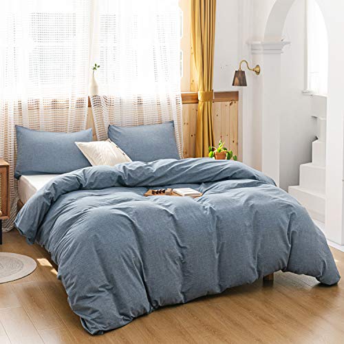 Ecocott 3 PIECES BEDDING KING SIZE DUVET COVER Denim Blue Duvet Cover King Size, 100% Washed Cotton 1 Duvet Cover With Zipper And 2 Pillowcases, Ultra Soft And Easy Care Breathable Cozy Bedding Set thumb #1
