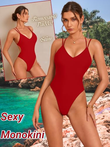 Image of ShawGobow Sexy Swimsuit for Women,Backless Scrunch Butt High Cut Monokini,One Piece Cheeky Bathing Suit Beach Pool Party