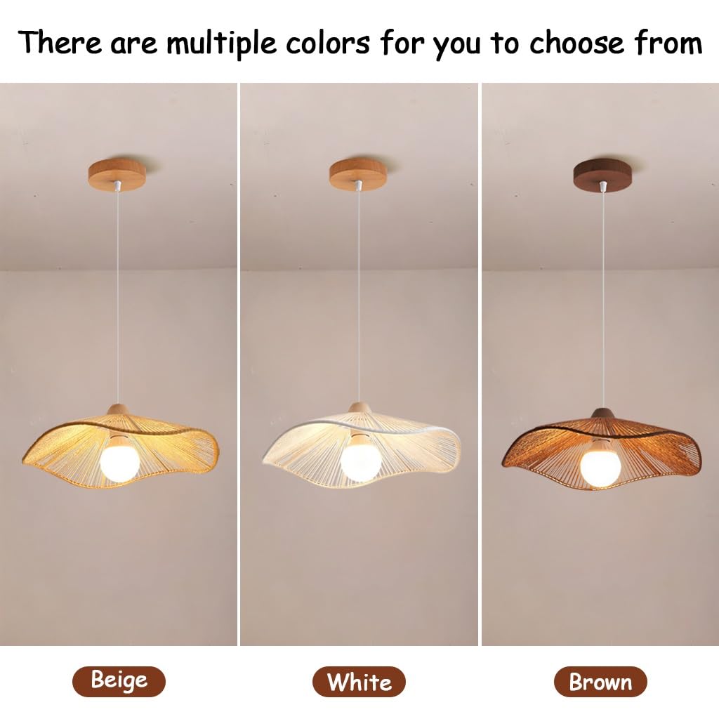 Lampa Wisząca E27 Z Rattanu Abażur W Stylu Retro Z Jutowego Sznurka Styl Bohemy Ręcznie Wykonana Lampa W Kształcie Kapelusza Idealna Do Wyspy Kuchennej Jadalni Salonu Sypialni(Beige,30cm)