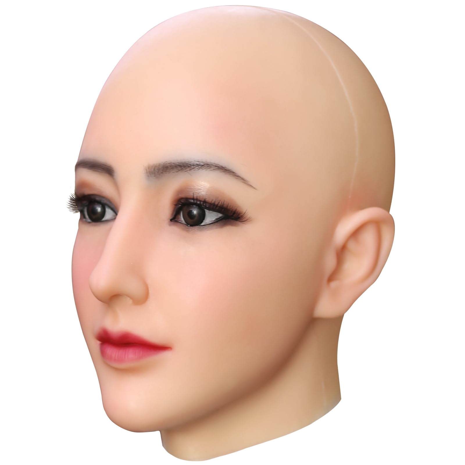 JVTUNG Realistic silicone Mask Silicone Female Mask Full Head Face Mask for Crossdresser Cosplay Halloween (Tan)