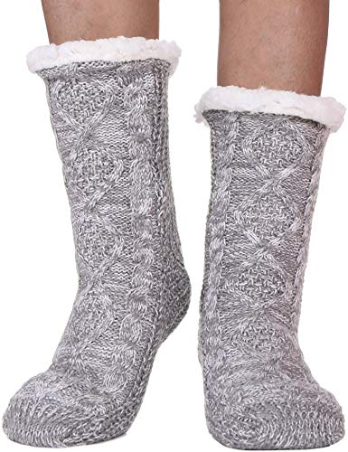 Womens Slipper Socks Fuzzy Fleece Lined Cabin Cozy Fluffy Plush Non Skid Winter Huggele Socks with Gripper?Grey?