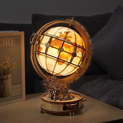 ROBOTIME 3D Wooden Puzzle for Adults DIY Model Kit to Build Luminous Globe Night Light with USB Wood Craft Kits Home Decor & Unique Gifts for Teens