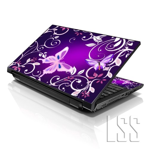 Image of LSS Laptop 15 15.6 Skin Cover with Colorful Purple Butterfly Floral Pattern for HP Dell Lenovo Apple Asus Acer Compaq - Fits 13.3 inch 14 inch 15.6 inch 16 inch (2 Wrist Pads Free)