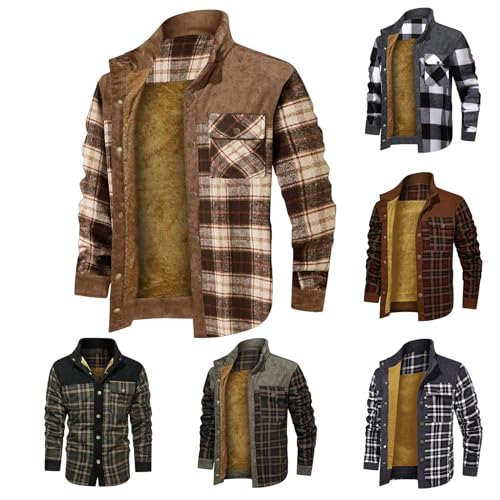 evzosrz Mens Corduroy Plaid Sherpa Lined Flannel Shirt Jacket Fleece Work Coat Casual Long Sleeve Winter Windbreaker Jackets2