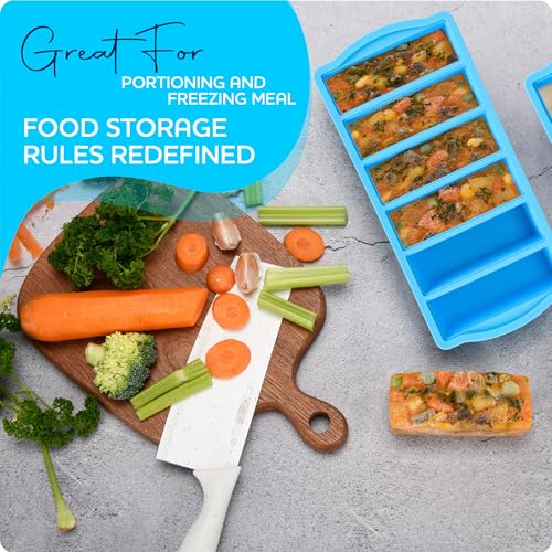 Image of Silicone Freezer Molds with Lids, 1 /2 Cup Soup Freezer Container Reinforced Steel Ring Top for freezing Soup Sauce Broth Leftovers, Silicone Freezer tray 2-Pack, Oven & Dishwasher Safe